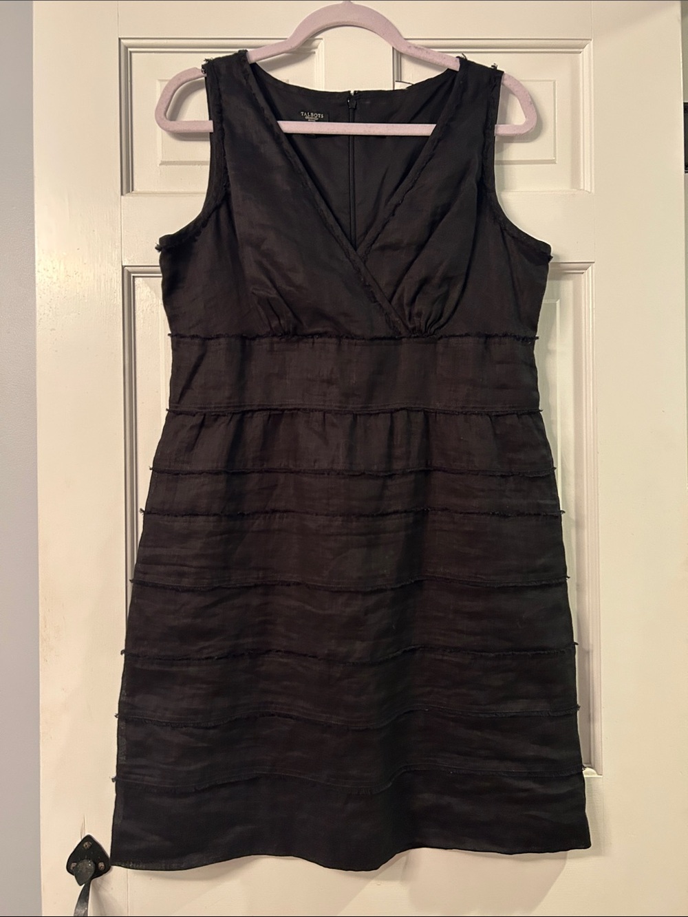 Talbots Black Sleeveless V-Neck Tiered Mini Dress